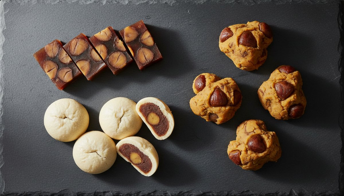 渋皮栗甘露煮を使った和菓子の盛り合わせ