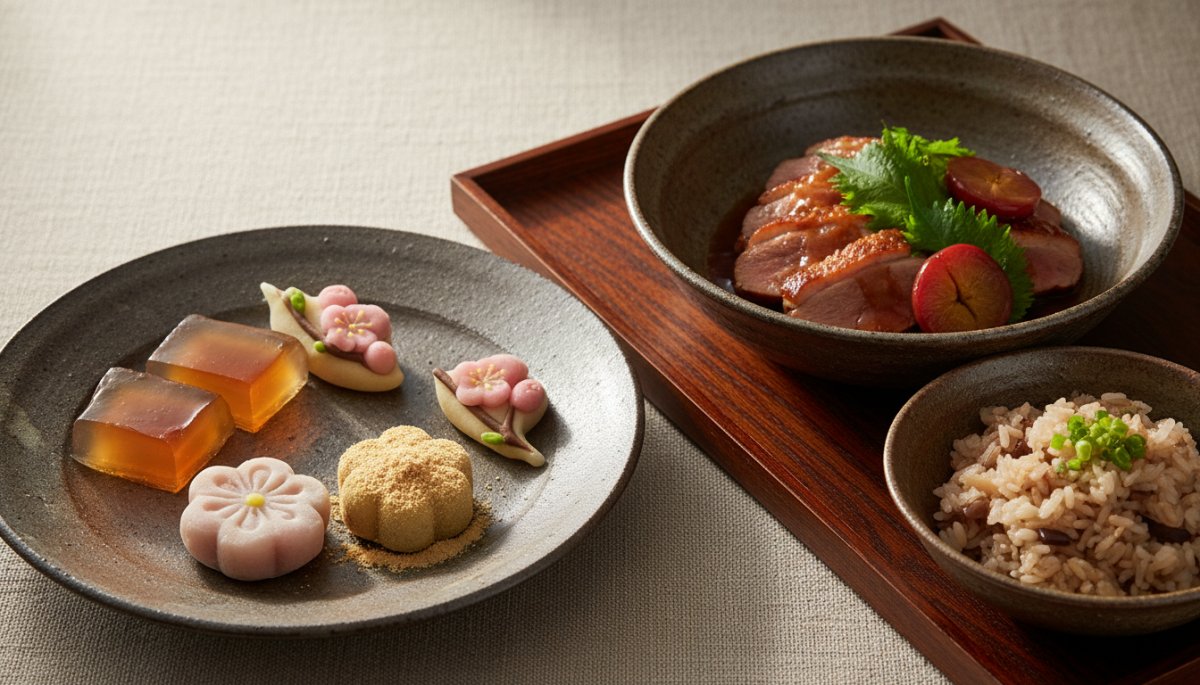 梅果汁を使った和菓子と料理の活用例