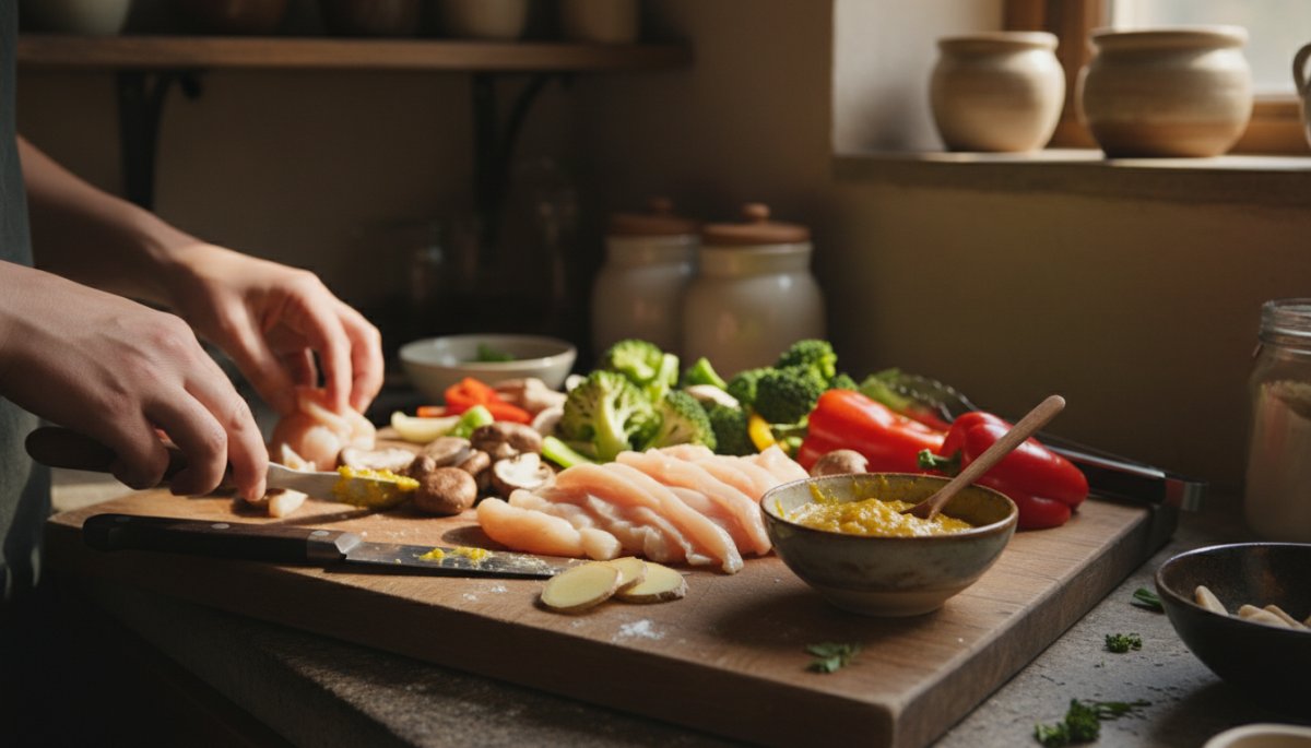 柚子ペーストを使った料理の調理風景