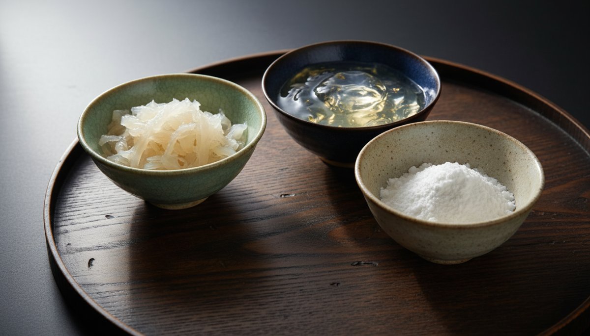 寒天・ゼラチン・アガーの原料比較イメージ