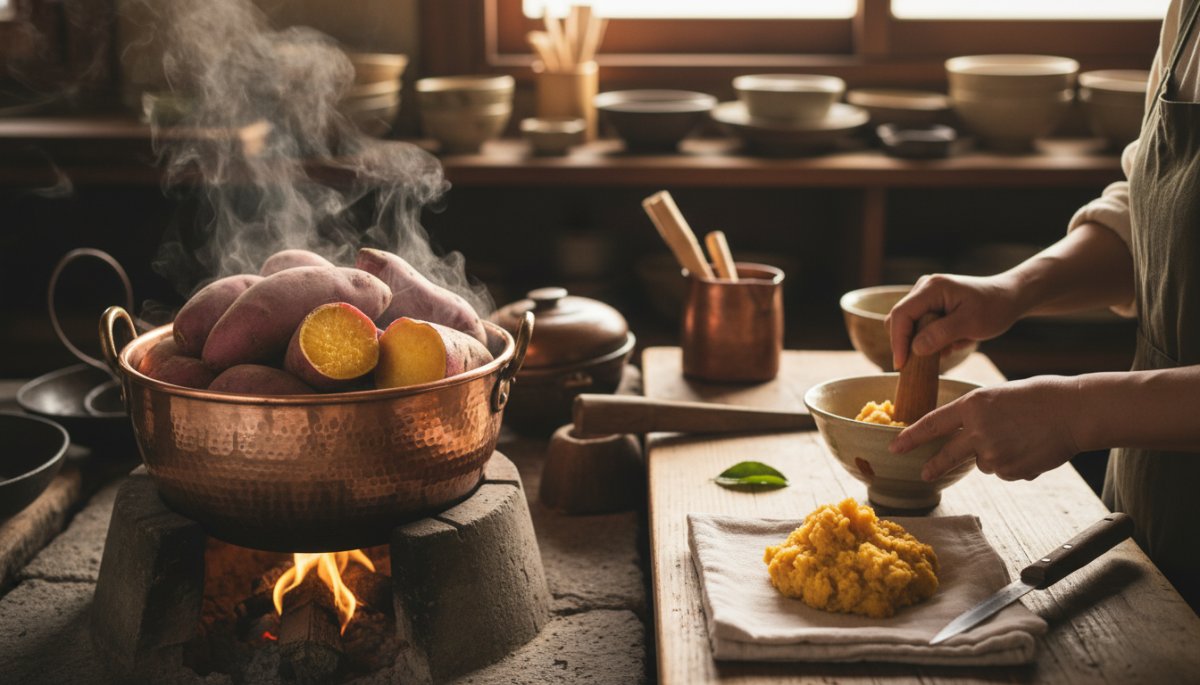 さつまいもを使った和菓子の調理工程