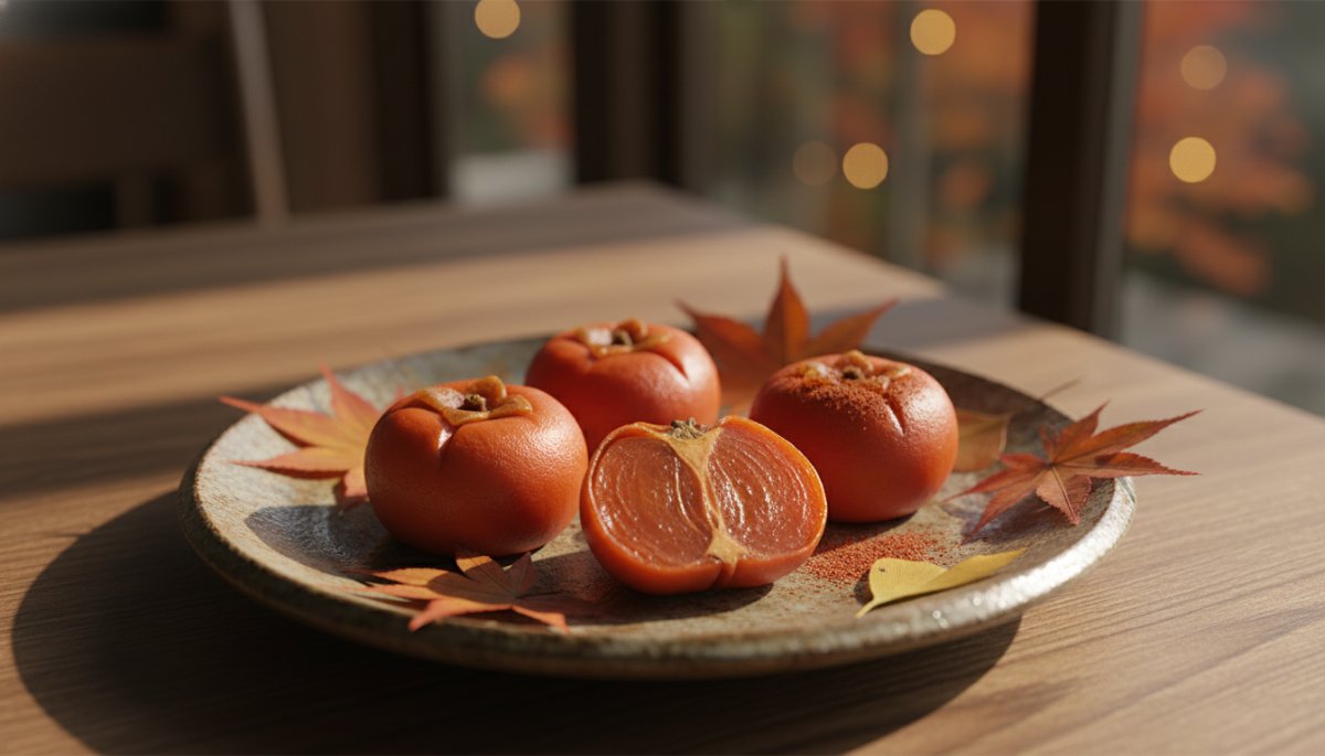 柿を使った和菓子の盛り付け