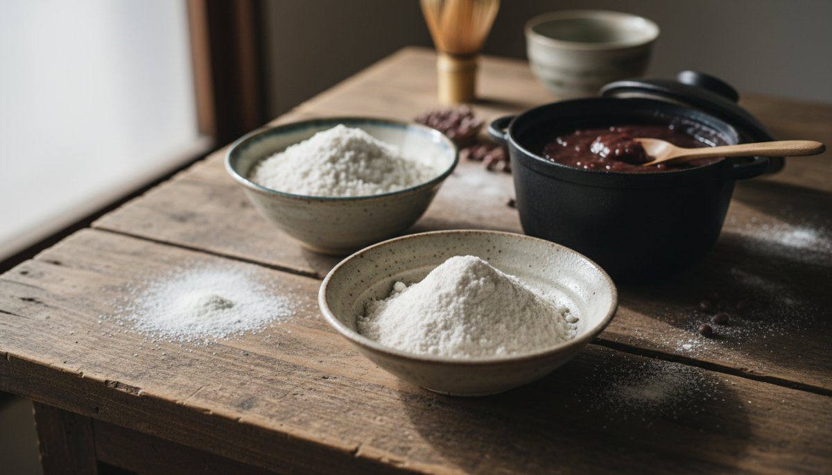 柏餅の材料、上新粉と白玉粉と餡