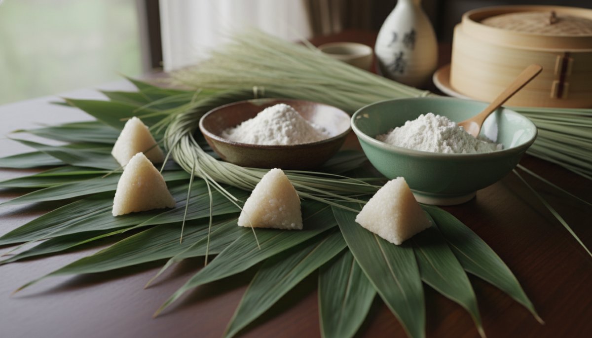 ちまきの材料、笹の葉と井草と米粉