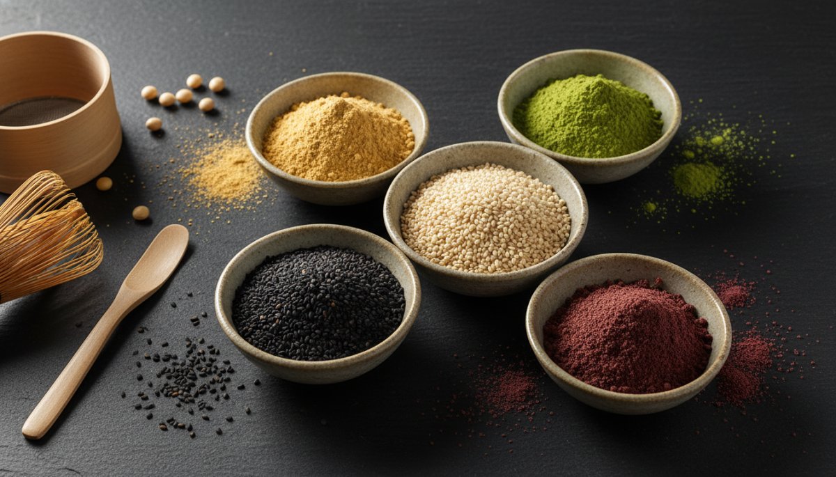 きな粉とごまを使った和菓子のまぶし材料