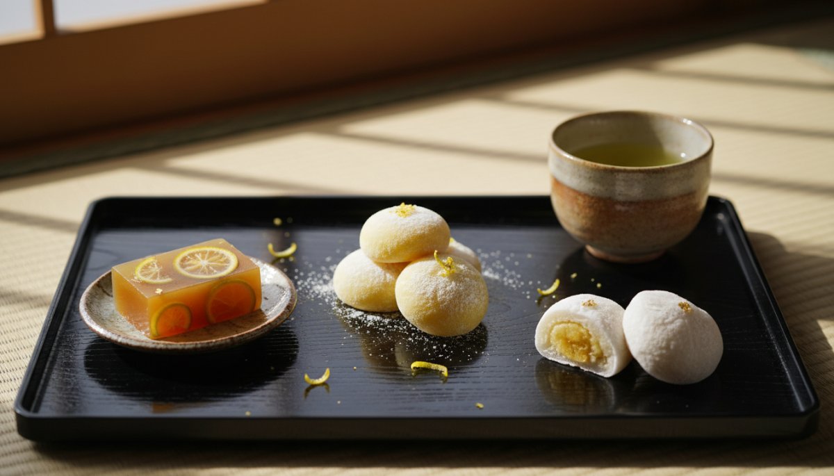 柚子を使った和菓子の盛り付け