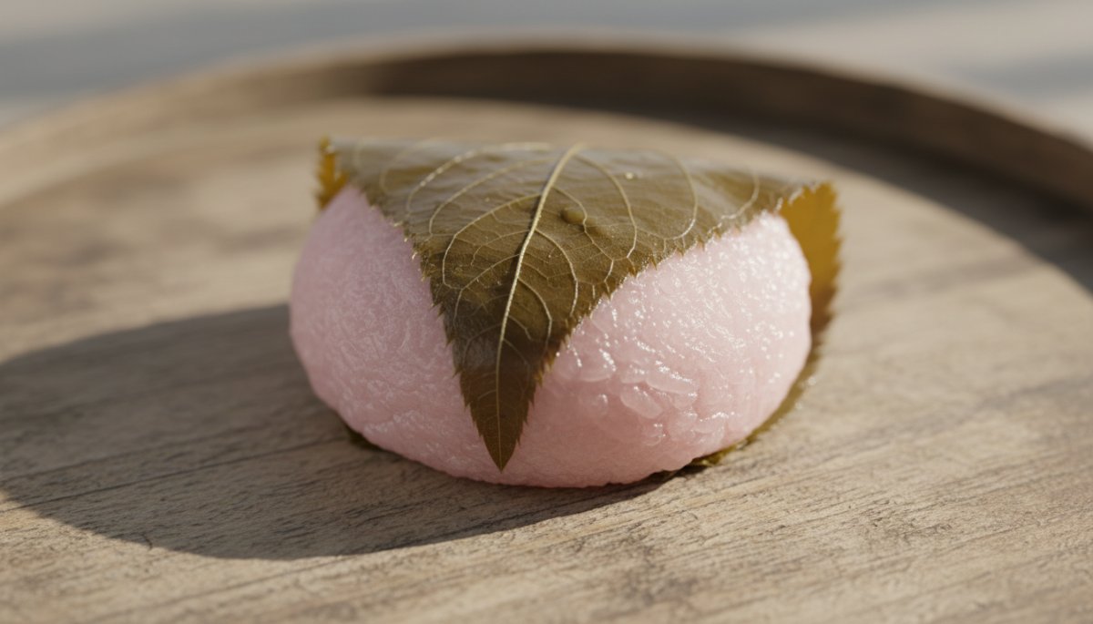 桜餅と桜の葉の和菓子素材