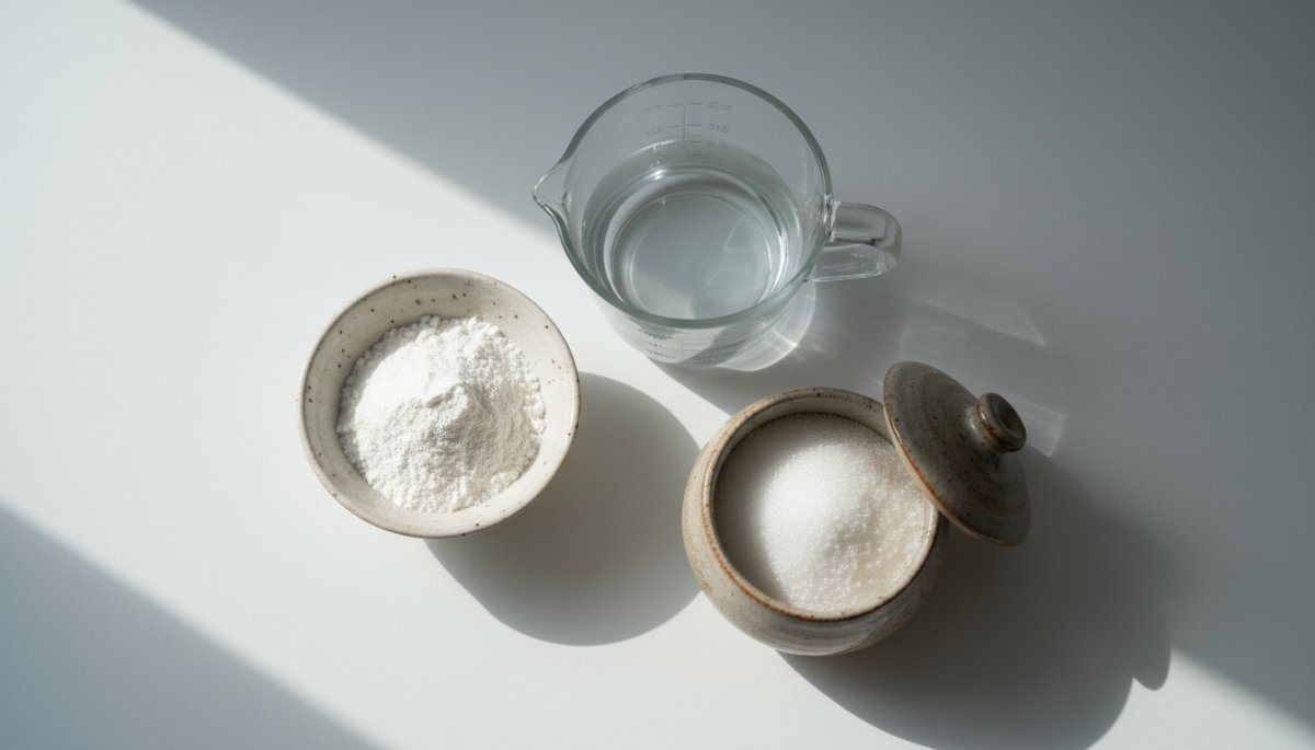 わらび餅の基本材料である本蕨粉と砂糖と水