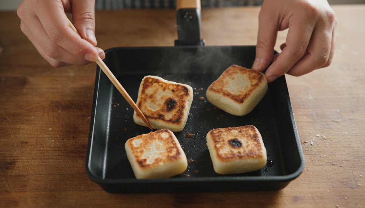 きんつばを焼く和菓子職人の手元