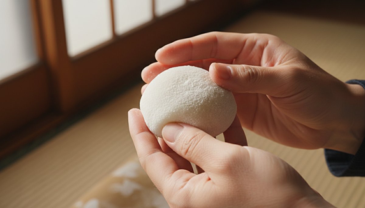 もちもち食感の大福を手で持つ様子